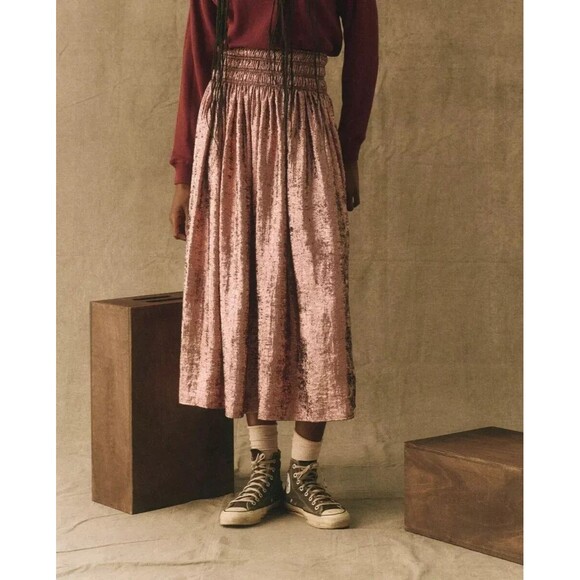 272614 The Great. The Viola Midi Skirt Smocked High Waisted Solid Rose Gold L-3